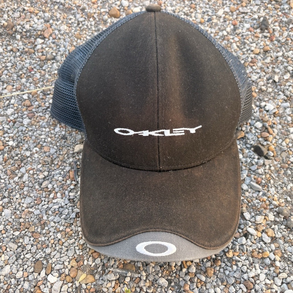 Oakley Trucker Hat Black Brown Gray Mesh Snapback Cap Embroidered Logo